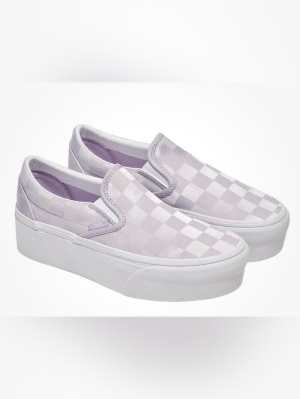 NEW VANS Satin Purple Lavender Lilac Checkered Platform Slip-on Shoes SZ 10